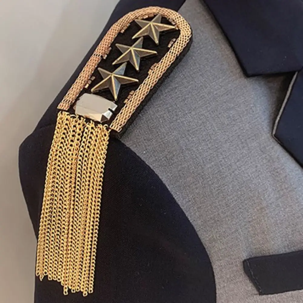 Jewelry Epaulet Tassel Chain Shoulder Board Brooch Alloy Fringe Shoulder Mark Cool Breastpin Star Shoulder Flash Cosplay