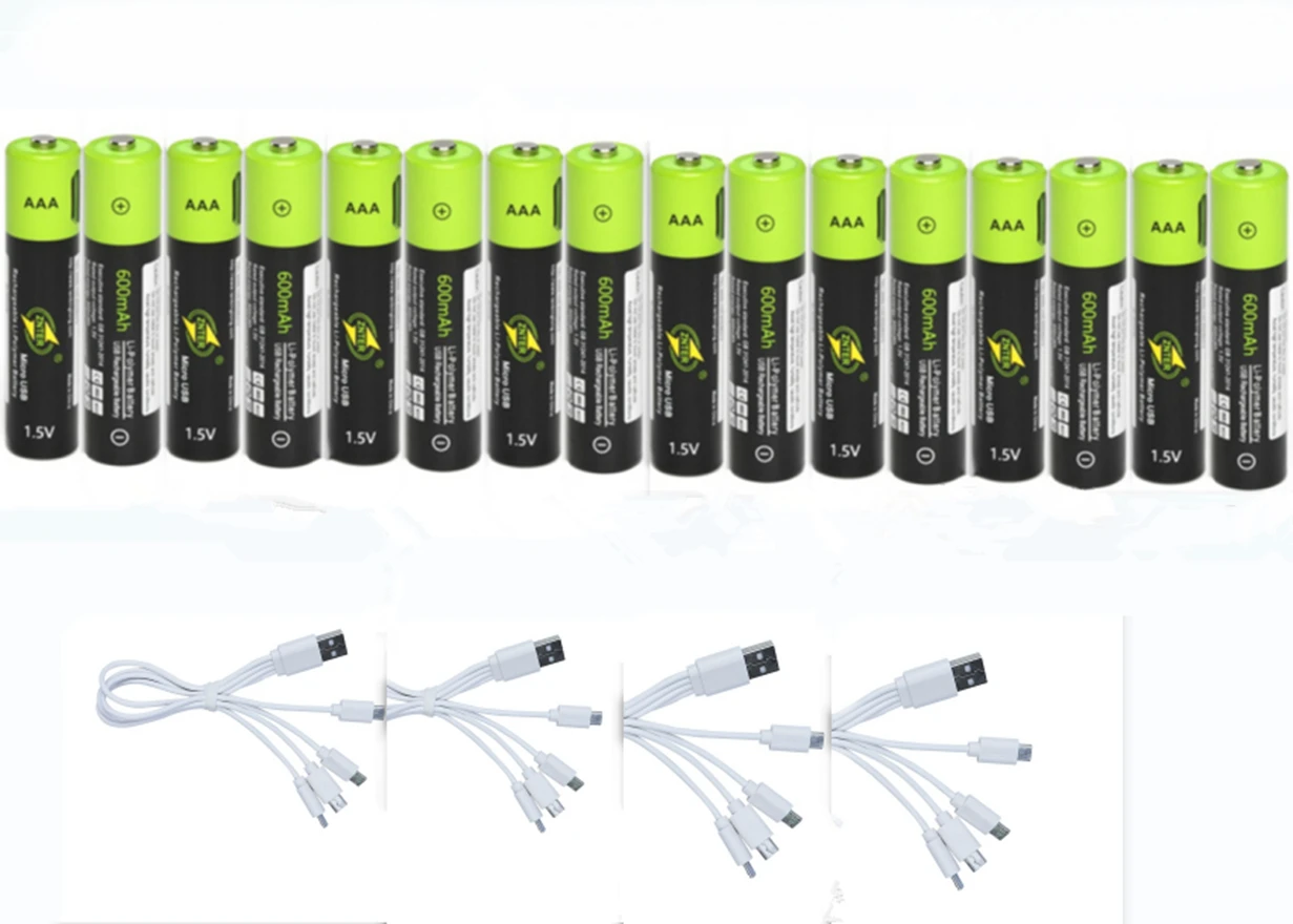 

16PCS New ZNTER 1.5V 600mAh AAA Rechargeable Battery USB Rechargeable Lithium Polymer Battery with Micro USB Cable Fast Charge