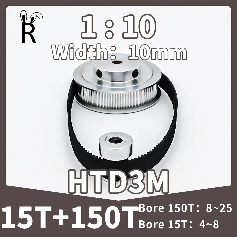 

150T 15T Pulley Belt Set HTD 3M Timing Belt Pulley Kit Width 10mm 3M 150Teeth 15Teeth Reduction 10:1 HTD3M Synchronous Wheel Set