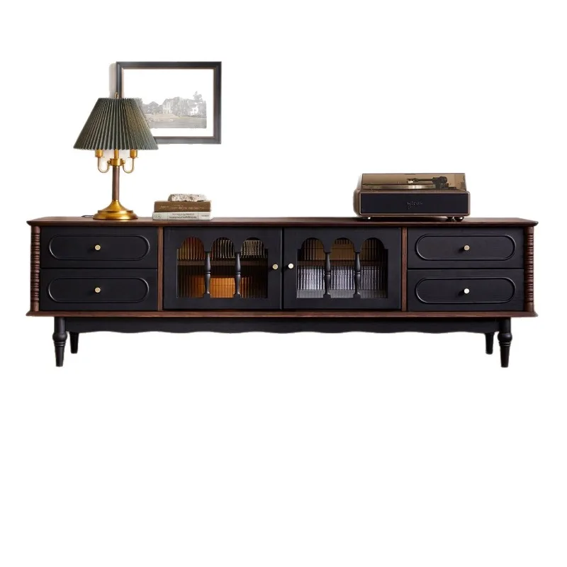 French retro solid wood TV cabinet medium and ancient style floor-to-ceiling TV cabinet coffee table