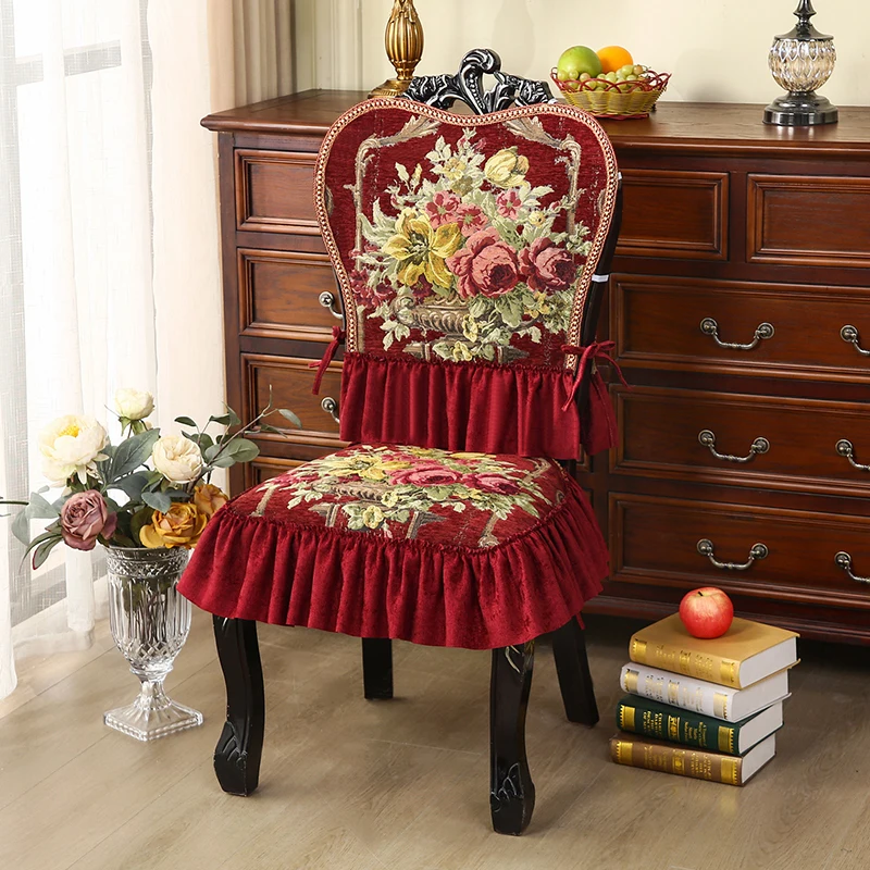 Vintage Dining Chair Cover Chair Seat Cushion American Luxurious Home Seat Cover European-style Jacquard Embroidery Chair Cover