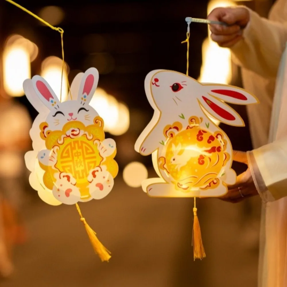 

Chinese Style Rabbit Lantern Cartoon Handmade Mid-Autumn Festival Lantern DIY Material Package Glowing Traditional Craft Lantern