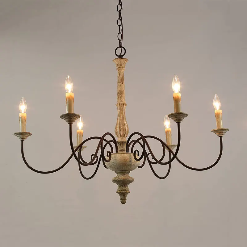Vintage French Solid Wood Chandelier Restaurant Homestay Bedroom Lamp Nordic Home Living Room Kitchen American Pendant Lights