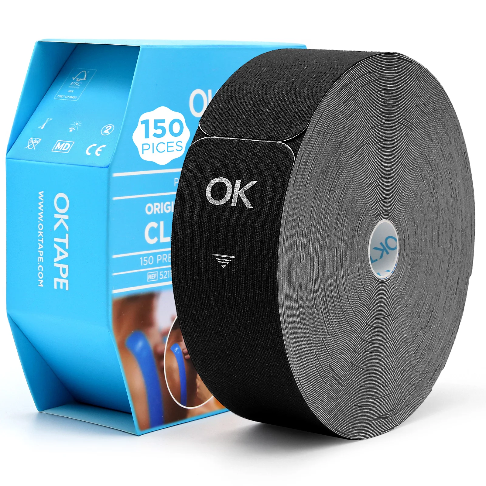 

OK TAPE Kinesiology Tape Pre Cut Strips 100/150 PCS, Breathable Latex Free Athletic Tape Roll for Muscle, 2in×10in/PCS