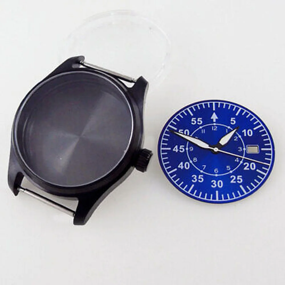 39mm Black PVD Sapphire Glass Watch Case Fit Japan NH35 NH36 (Case+dial+hand)