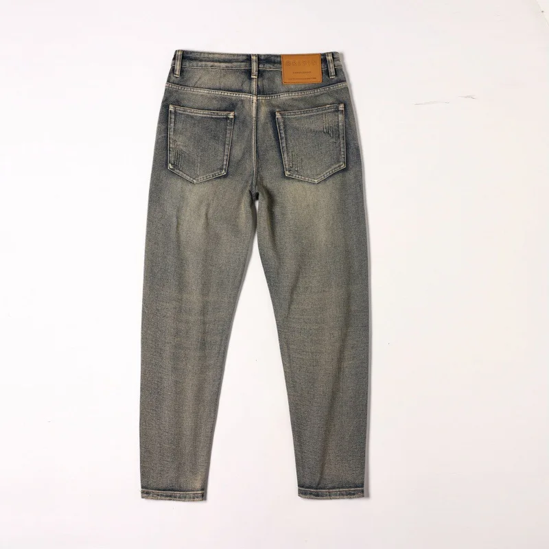 Ripped Jeans Men's American High Street Retro Washed Distressed Trousers 2024 New Pu Shuai Special Color Denim Pants