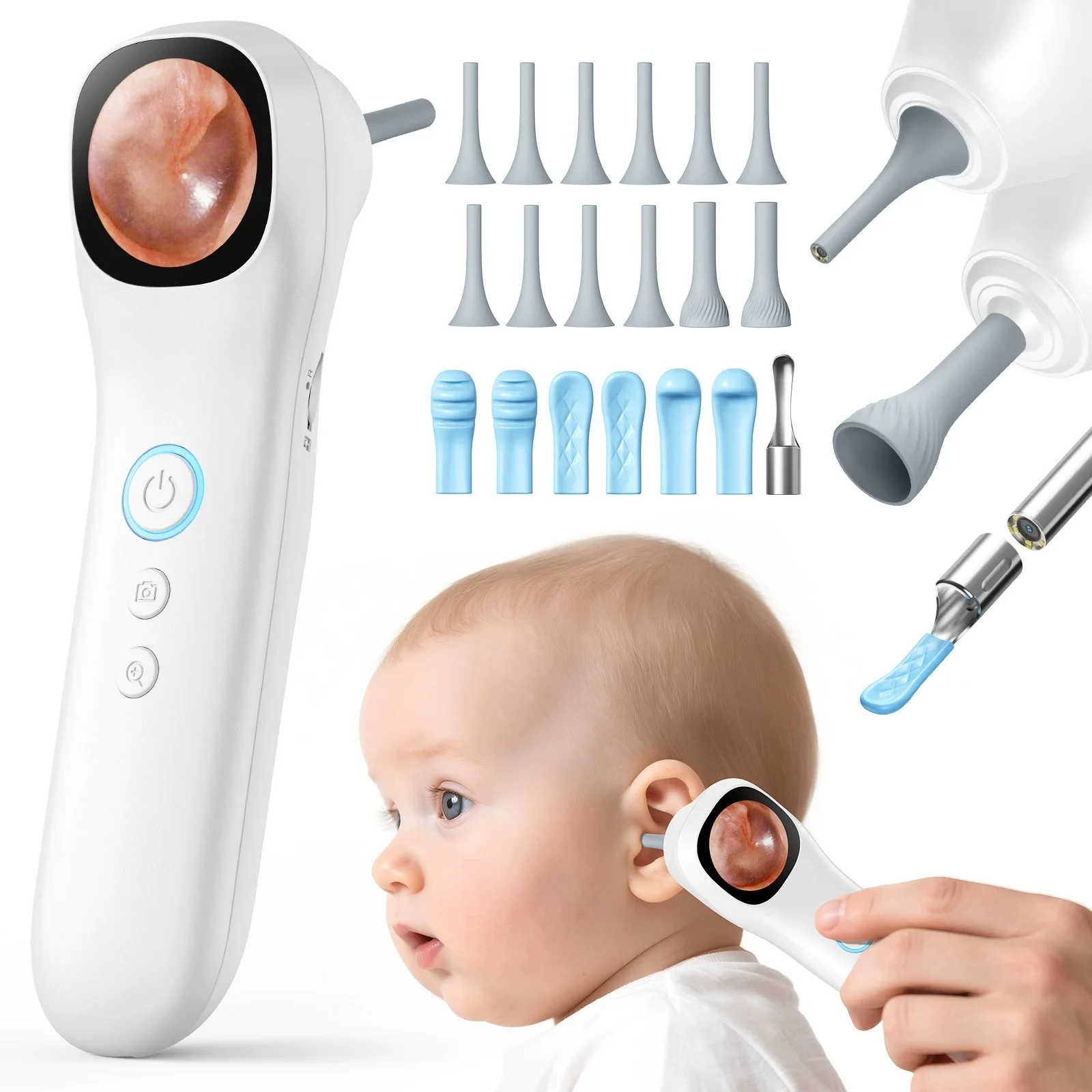 1080P HD Digital Ear Care Visual Camera Endoscope Smart Cleaning Detector Smart Scope with Screen Spoon & Silicone Speculum A3