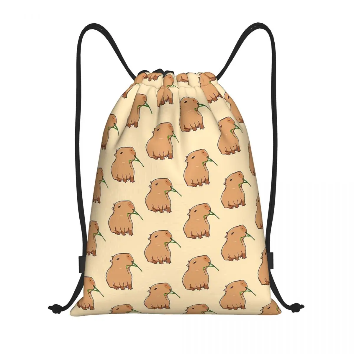 Capybara Leaf Eat Your Greens Drawstring Backpack Gym Sports Sackpack Animal Lover String Bag for Hiking