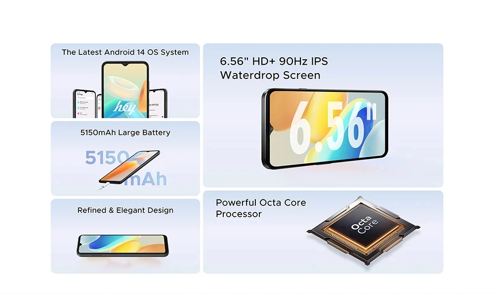Global version DOOGEE N55 PRO Mobile Phone 6.56" 90Hz IPS Screen Telephone Portable 4GB+128GB 13MP 5150mAh Smartphone Android 14