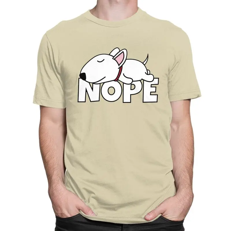 Custom Trendy Nope Bull Terrier Dog T Shirt Men Pure Cotton T-shirt Tees Streetwear Tshirts