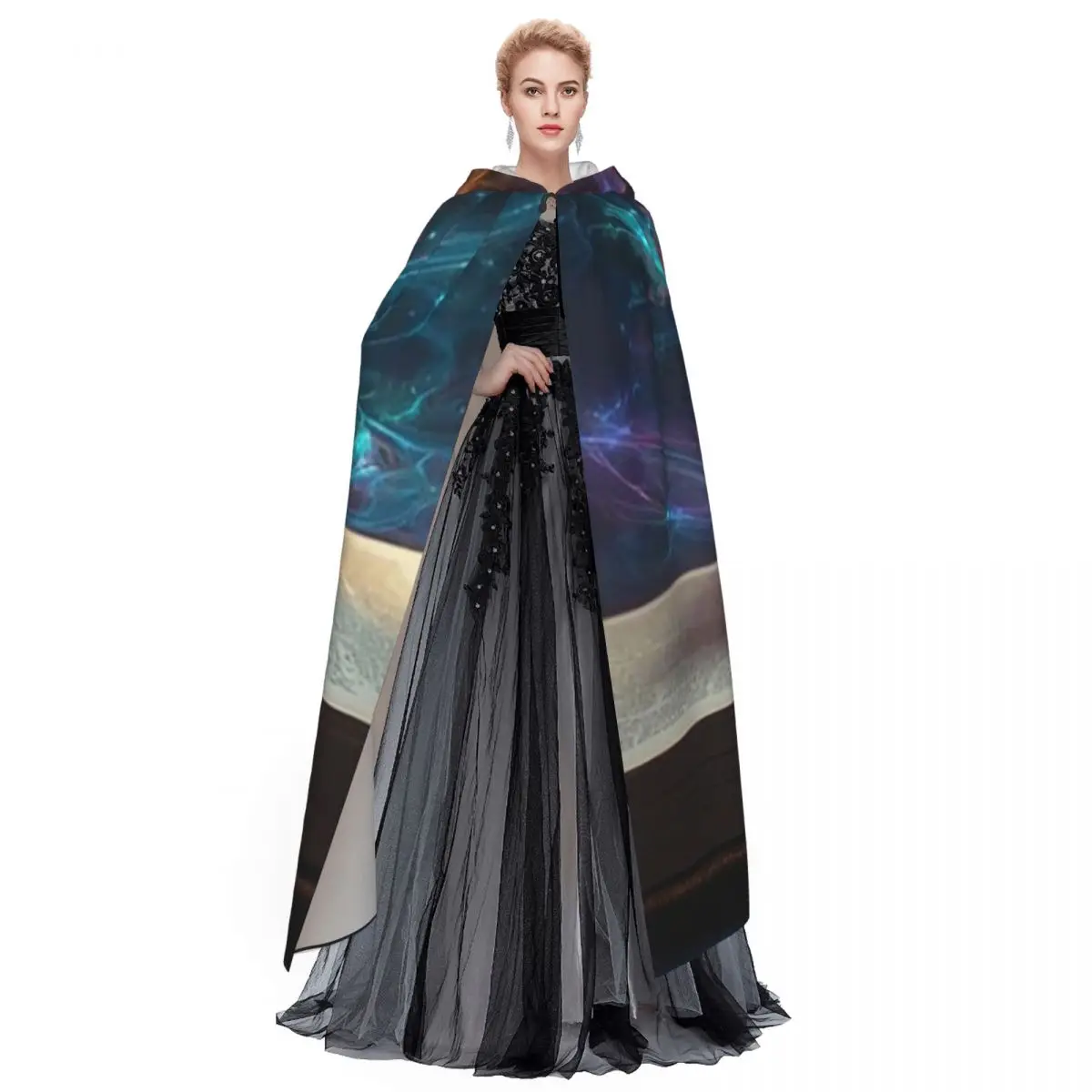 Libro della magia Mantello lungo con cappuccio Strega Costume medievale Mantello cosplay HalloweenVampiro Adulto unisex