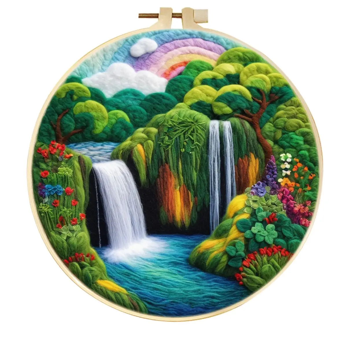 

GATYZTORY DIY Waterfall Scenery Pattern Wool Needle Felting Starter Kit Painting With Embroidery Wool Felting Paint Home Decor