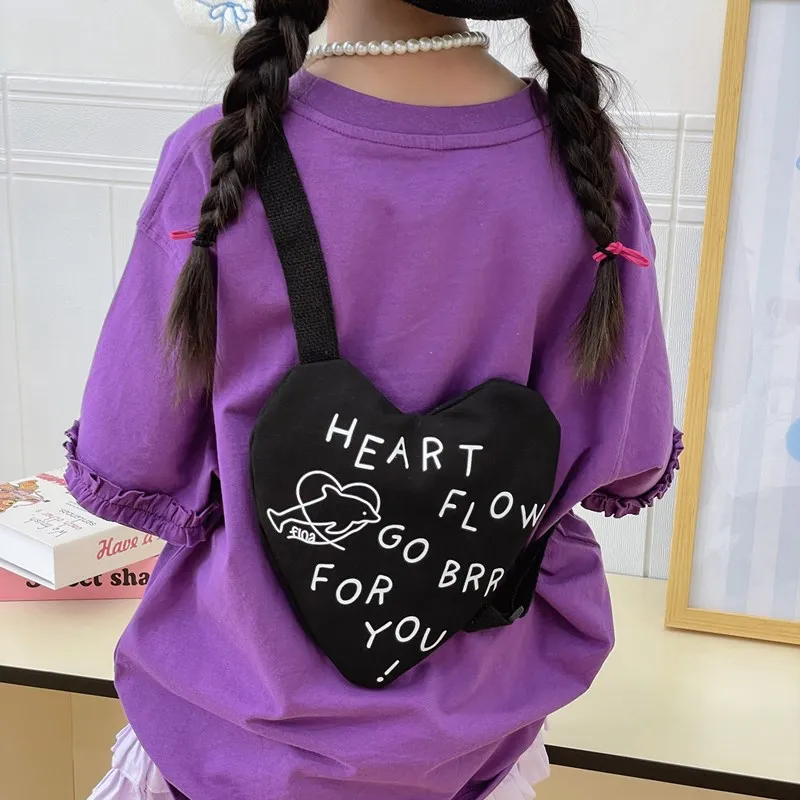 

Креативные сумки на одно плечо в форме сердца для мальчиков и девочек, милые детские сумки через плечо с буквами, детские холщовые сумки