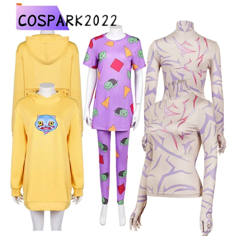 

Hunters Jinu Rumi Cosplay Shirt Gloves Costume Demons Zoey Hooded Hoodie T-shirt Pants Outfits Halloween Carnival Party Suit