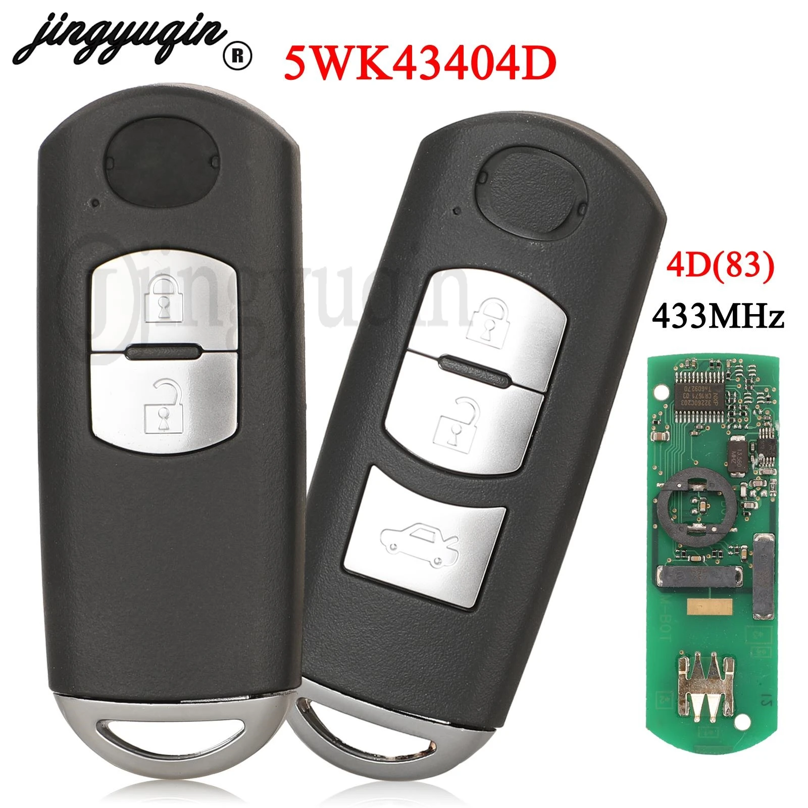 

jingyuqin 5WK43403D Car Remote Key 433MHz For MAZDA 2 / 6 2008 2009 2010 2011 2012 Fob 2/3 Buttons 4D+(83) Chip Replacement