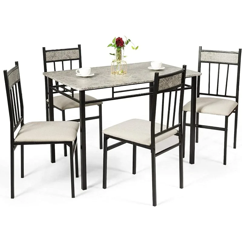 5 Piece Kitchen Dining, Modern Include 1 Rectangular Four High-Back Table & Chair Sets,