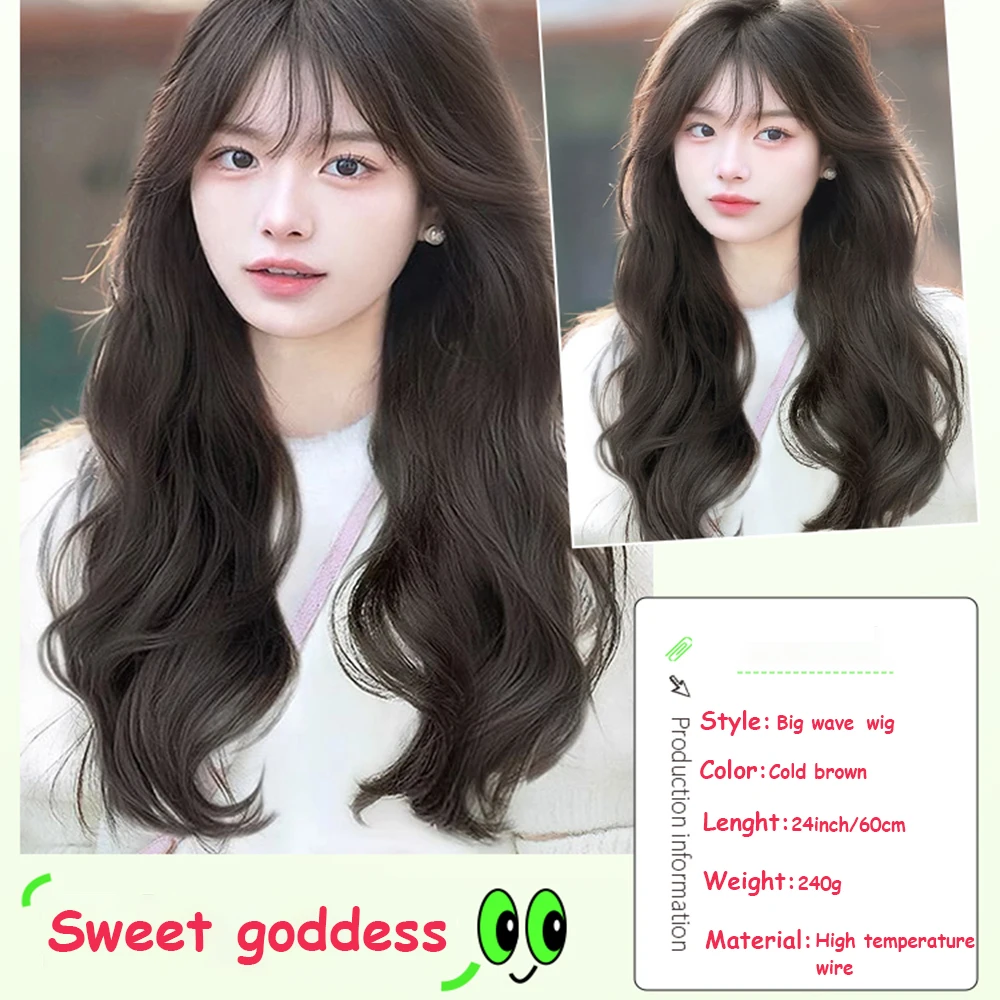 Wavy Curly Women's Synthetic Wig With Liu Hai  Performance Weaving Wig Heat Resistant Fiber Long Loose Curled Hair bangs Wig