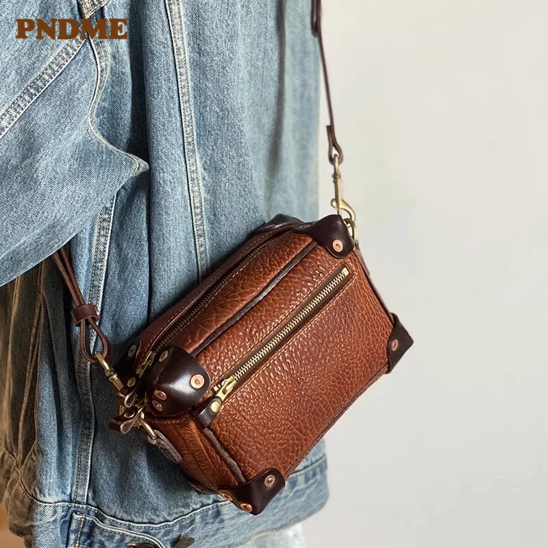 PNDME organizer vintage designer high quality first layer cowhide women\'s crossbody bag party genuine leather shoulder bag