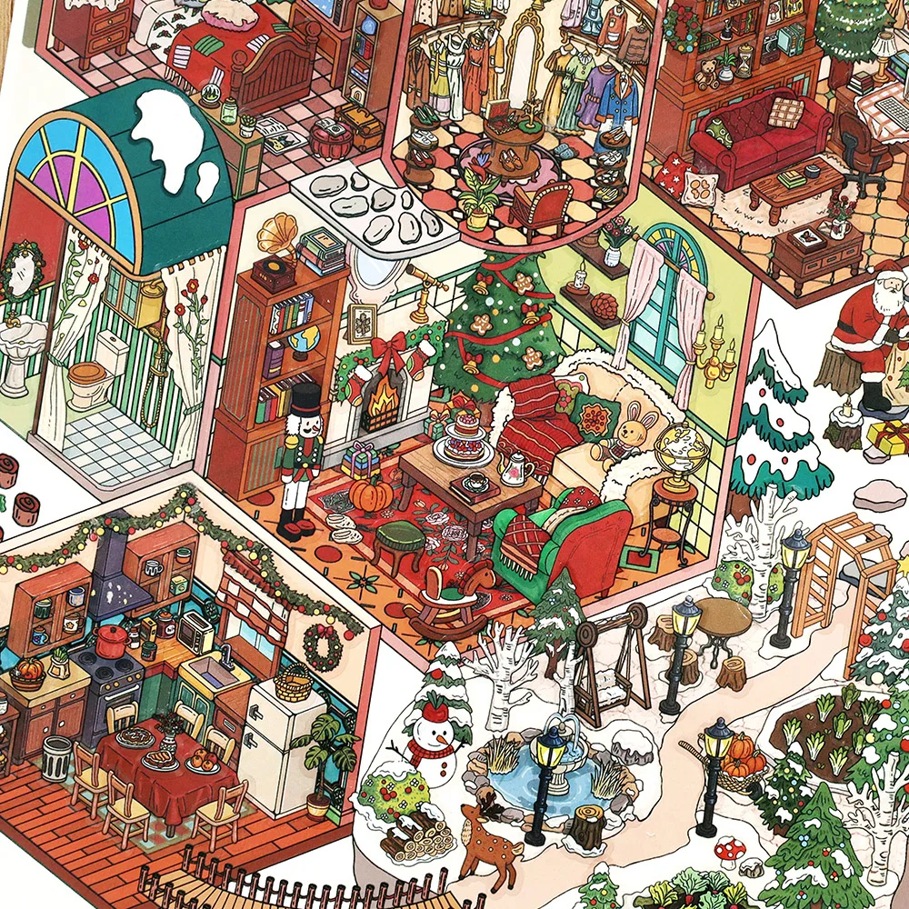 4sheets/bag My Cottage Series Happy Christmas Theme Jumbo 2.5D PET Diorama Stickers for Scrapbooking DIY Frame Collage