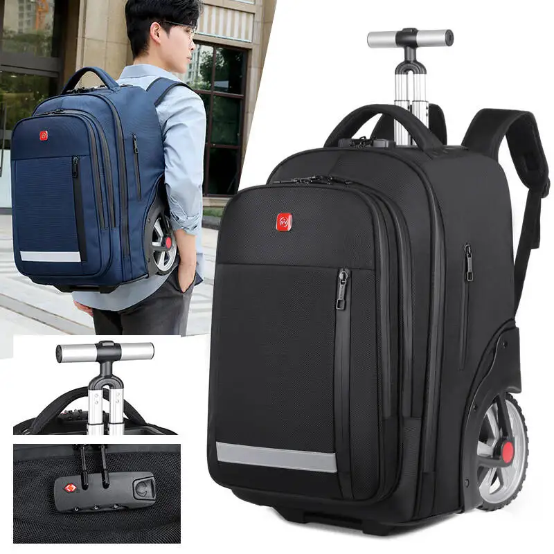 Business Pull Up Backpack Foreign Trade Large Capacity Multi Functional Double Rolling Backpack Student Backpack Lightweight