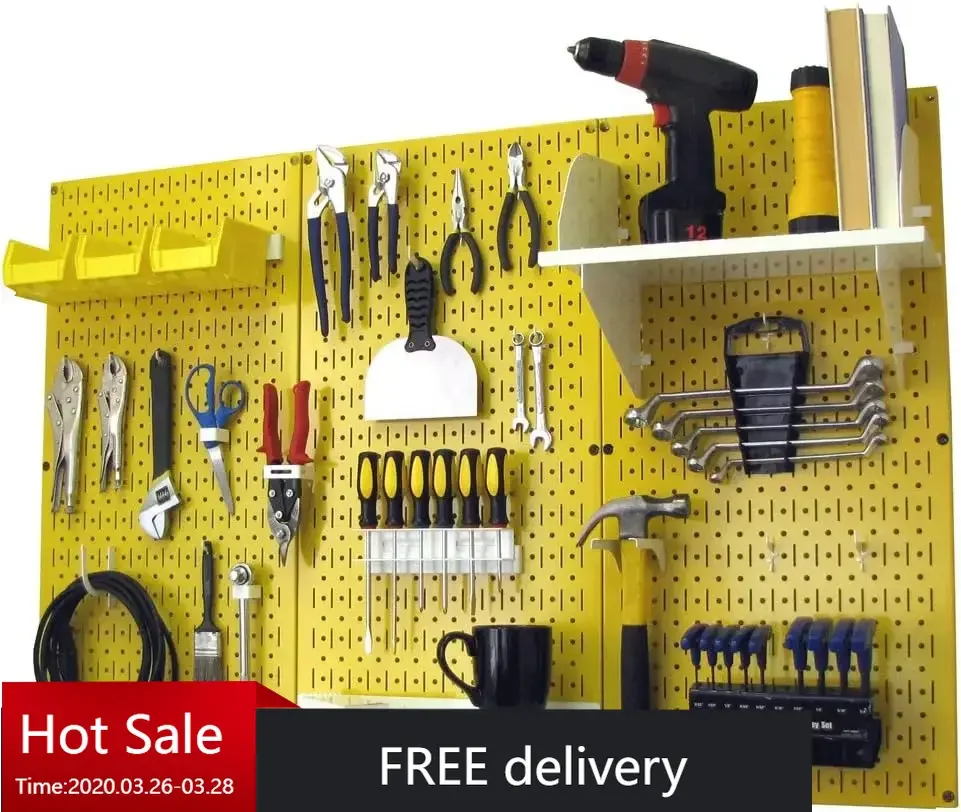 Pegboard Organizer Wall Control 4 ft. Metal Pegboard Standard Tool Storage Kit with Yellow Toolboard and White Accessories