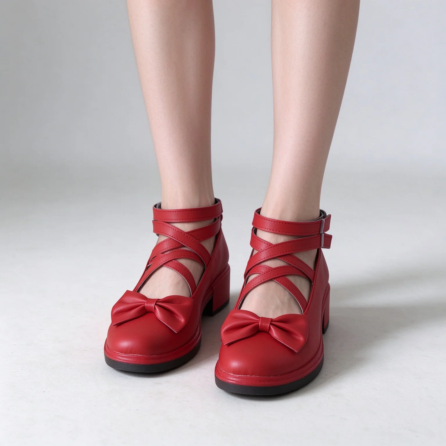 In Stock Kanna Kamui Cosplay Shoes, Kanna Cos Footwear, Highly Restored Red Mary Jane Shoes with Bowknot, Ankle Strap Cos Shoes