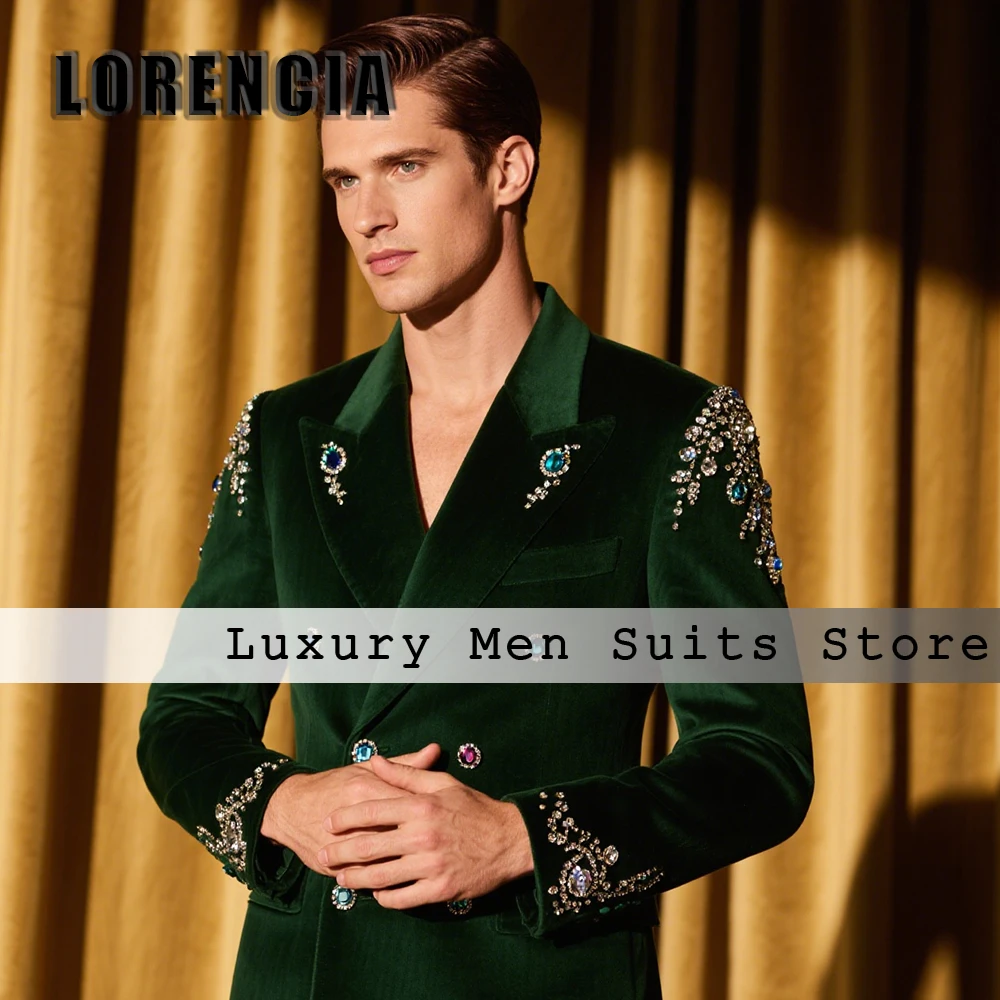 

Luxury Jewelry Suits for Male 2 Pieces Double Breasted Tuxedos Wedding Groom Outfits Customized Men's Clothing costumes homme