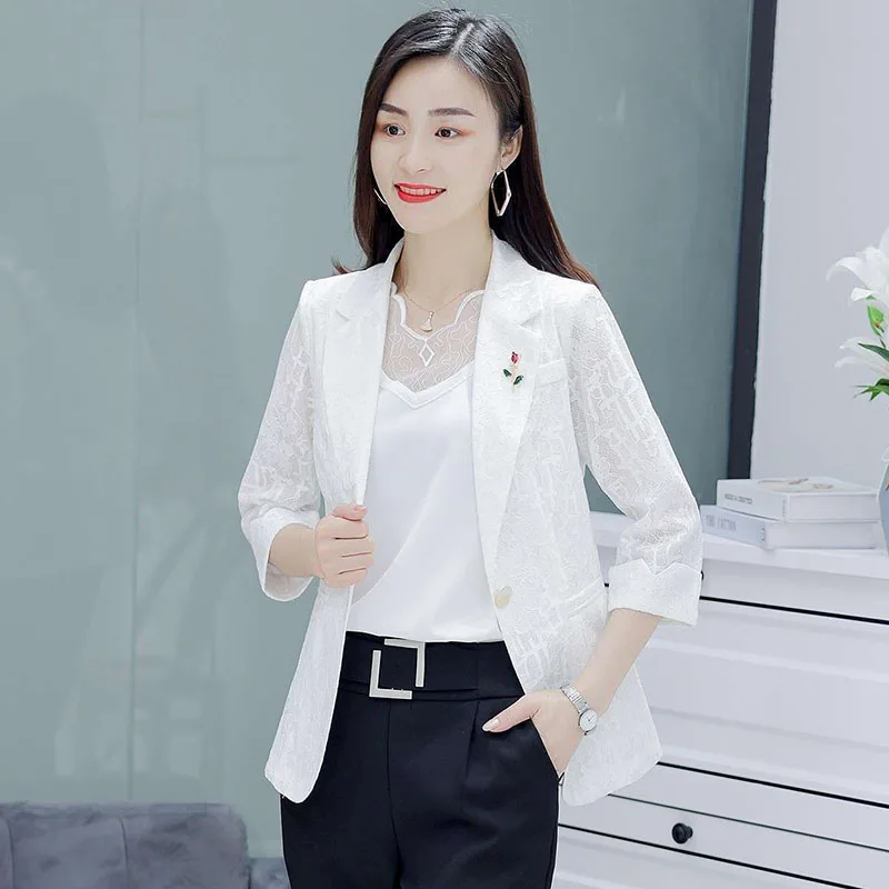 Spliced Lace Small Suit  Thin Section 2022 Spring And Summer Fashion Korean Version Slim Casual Temperament Suit Women5XL