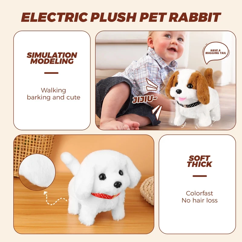 1 unidade de cachorro de pelúcia elétrico com simulação de movimento, som e movimento de cabeça, brinquedo eletrônico para presente de Natal e Ano Novo.