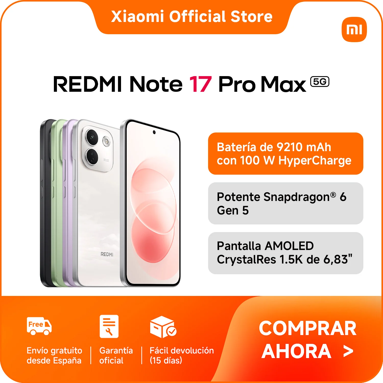 Xiaomi Verde Móvil Redmi Note 17 Pro Max 5G Nfc 6,83" Snapdragon 6 Gen 5 Batería De 9210Mah - 8G Ram 256G Rom Y 8G Ram 512G Rom Versión Es (Cargador No Incluido ) - Imagen 10