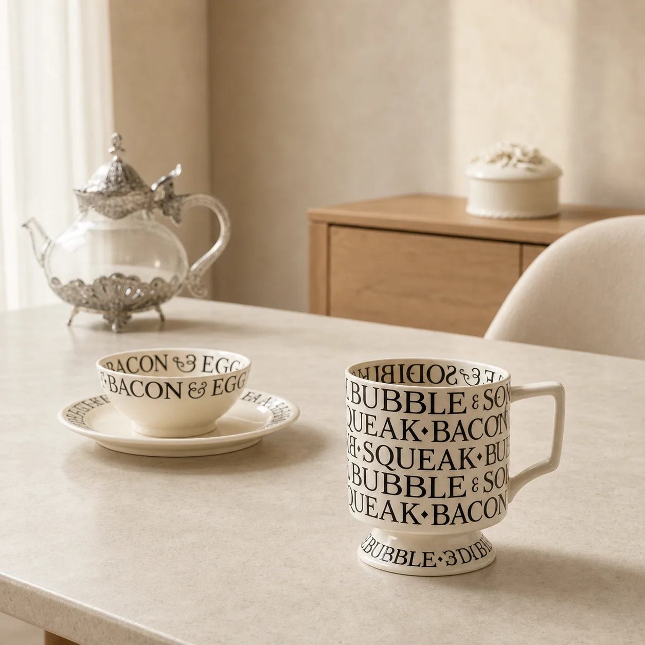 ColorValue Vintage Alphabet Ceramic Tableware Set English Breakfast Plate Coffee Cup Mug Salad Bowl for Home Kitchen
