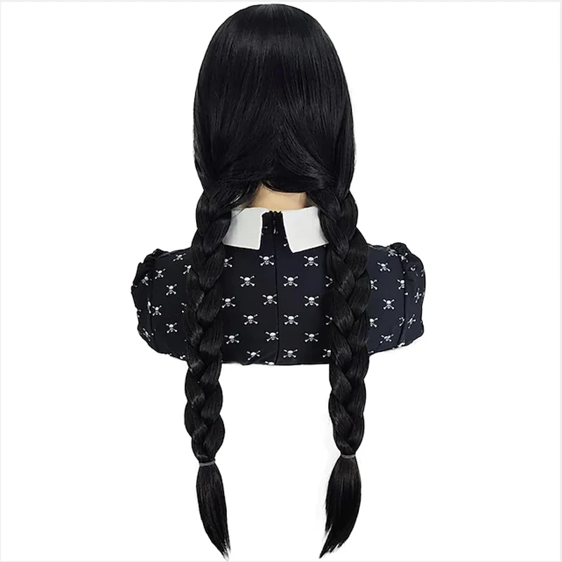 HAIRJOY Wednesday Synthetic  with Bangs Black Long Pigtails  for Women Girls Addams Family Hair Wig for Party