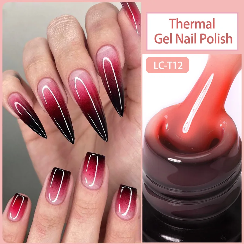 LILYCUTE 7ml Thermal Color Changing Gel Nail Polish Autumn Series Nude Dark Red 3-layers Color Changing Nail Art UV Gel Varnish