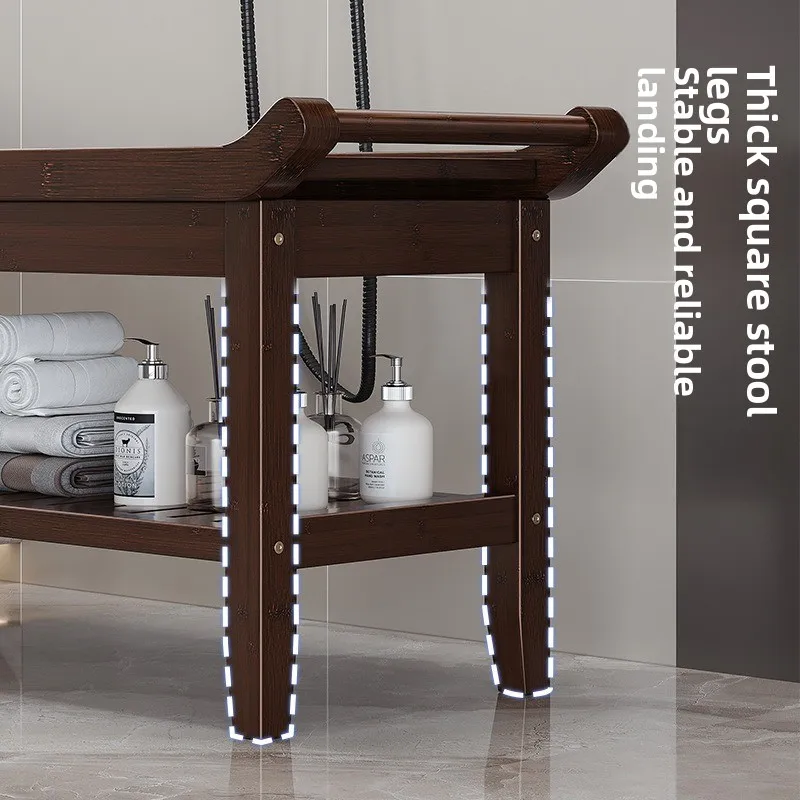 Bathroom Non-slip Bath Stool Foot Stool Low Stool Nanzhu Shower Special Seat Stool Shoe Change Stool Elderly Washing Stool Home