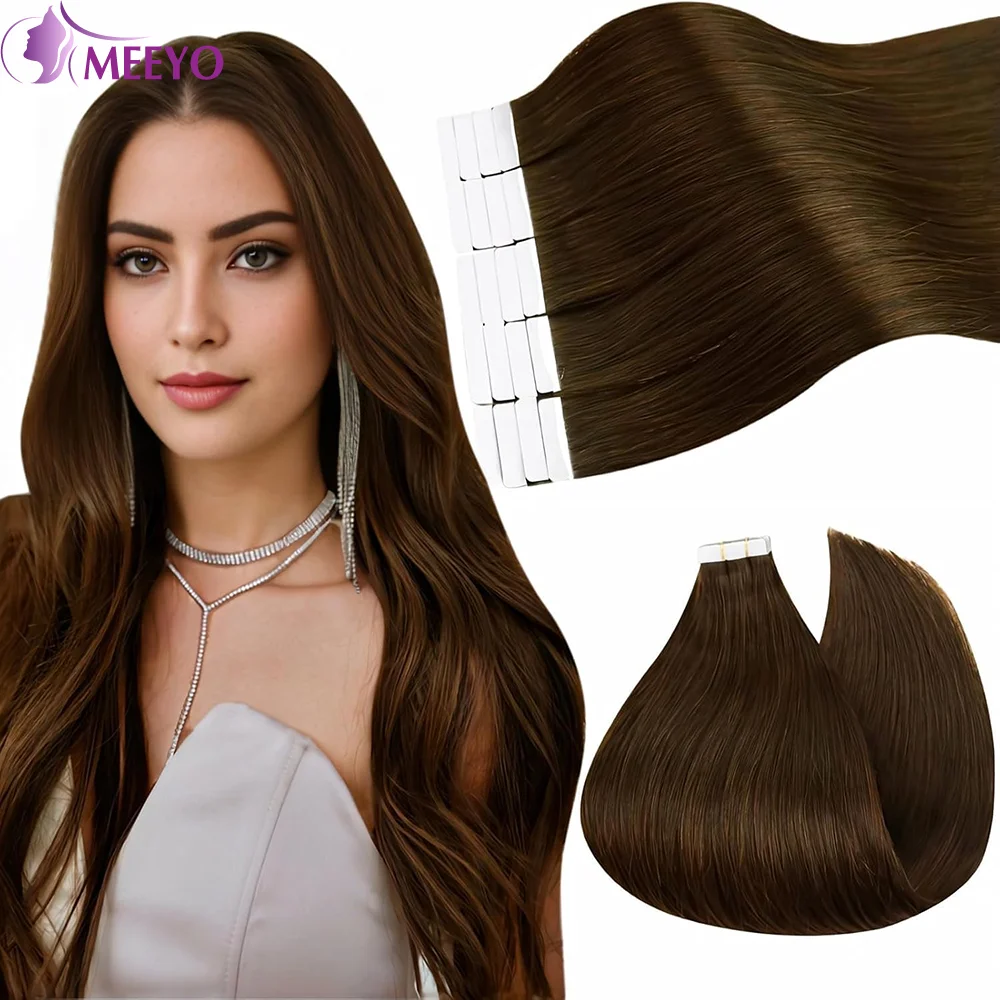 Tape In Human Hair Extension Brown Color #4 Straight Brazilian Natural Human Hair Extensions Invisible Adhesive 20Pcs 50G/Pack