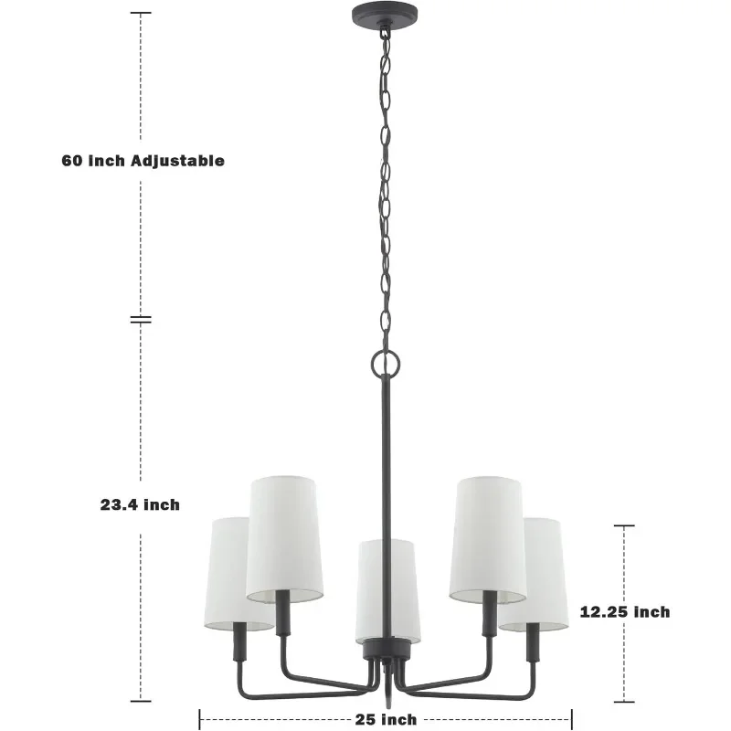 Candelabro negro mate con pantalla de tela blanca, accesorio de iluminación de isla lineal de granja para cocina, comedor