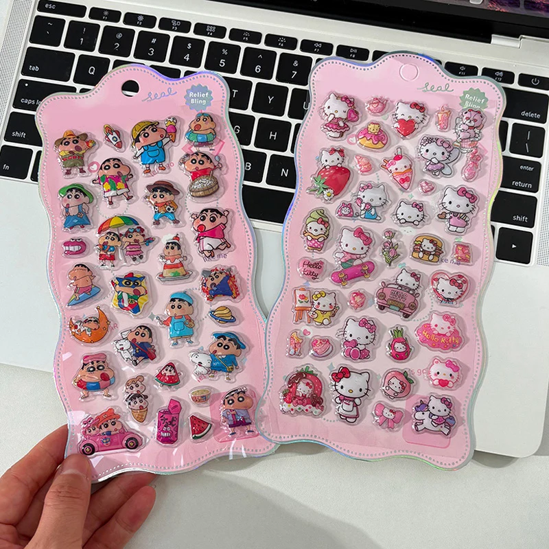 Pegatina de sello de gota de caramelo Shin-chan, pegatina Sanrio, pegatinas de relieve 3D de Hello Kitty, calcomanía para ordenador portátil DIY, ンوJavaRegalo de recuerdos de fiesta