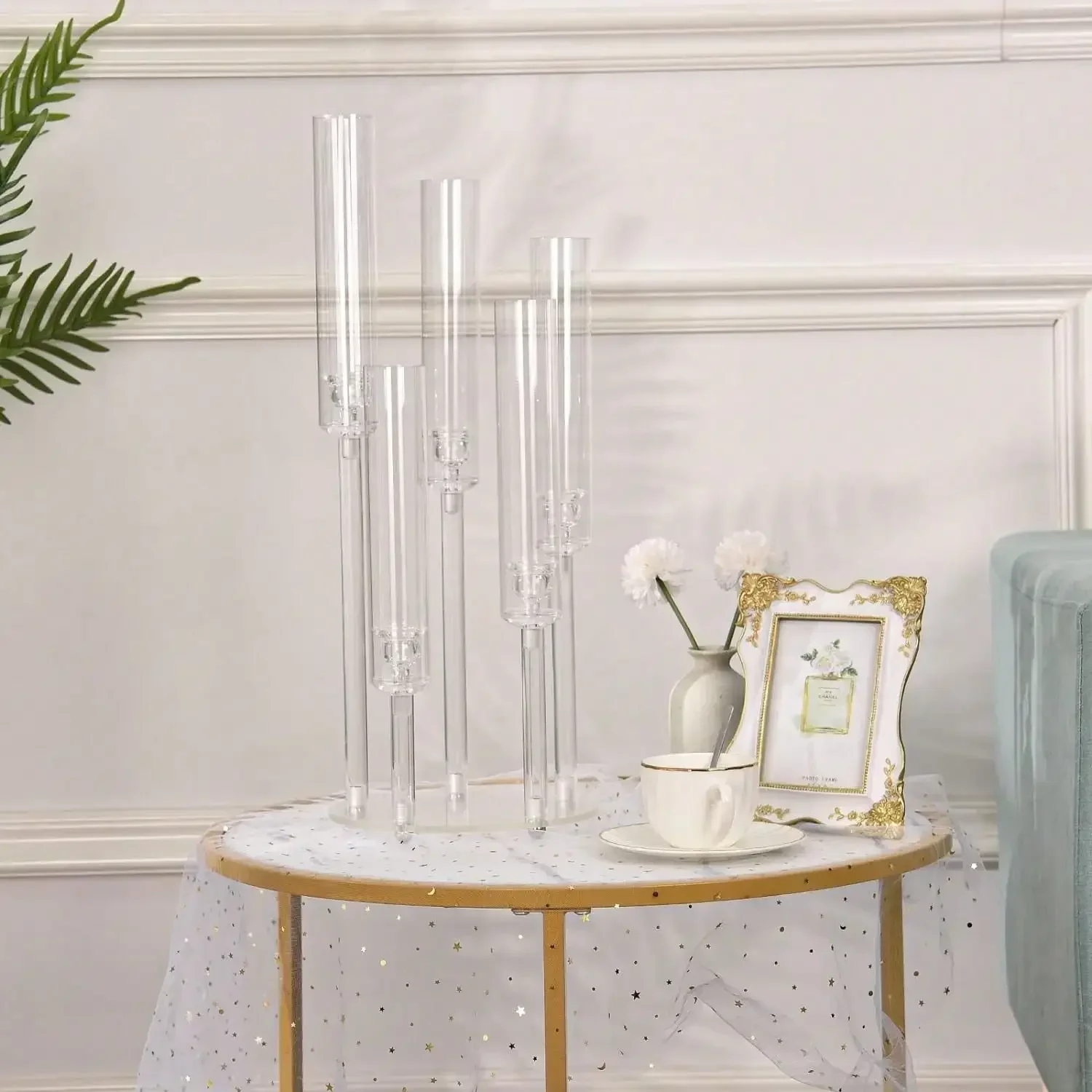 Precioso candelabro acrílico de 5 brazos: perfecto para bodas, cumpleaños y decoración del hogar, centros de mesa para bodas, pi