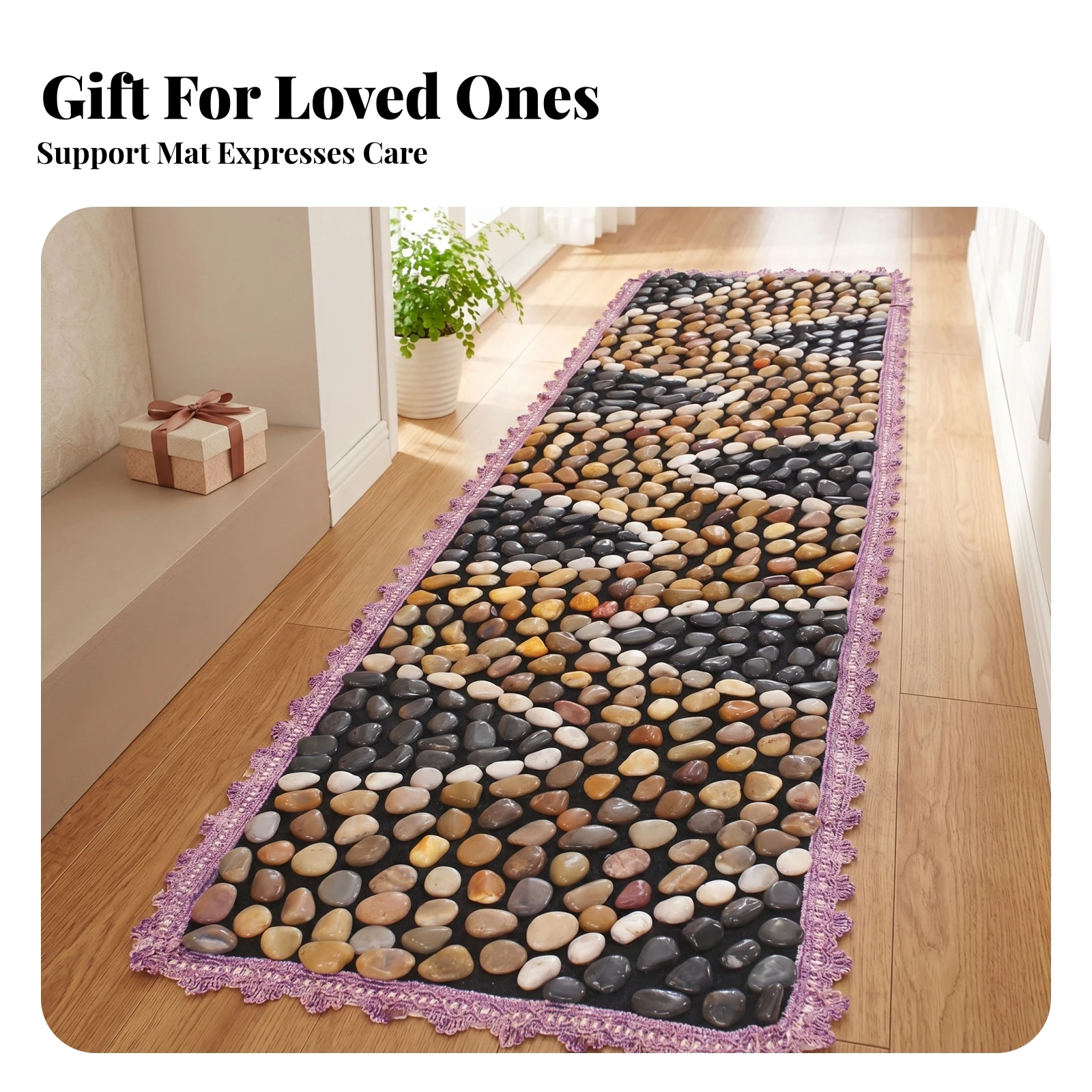 Walking Stone Mat Lace Border Foot Acupressure Mat Health Product Pink Pebble-Textured