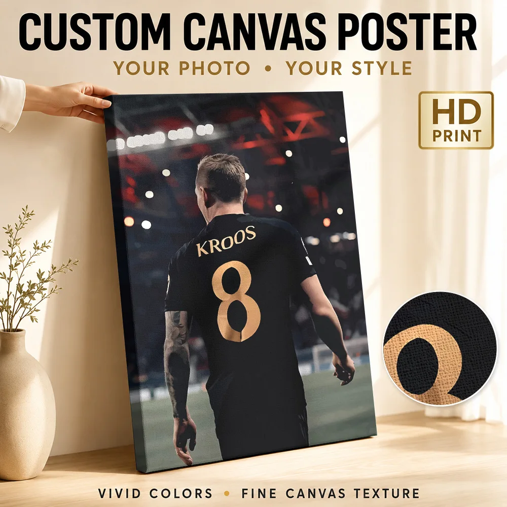 Kroos Soccer Jersey Framed Canvas Poster Collector Style Wall Art With Personalized Photo For Games Room Ideal Supporter Gift