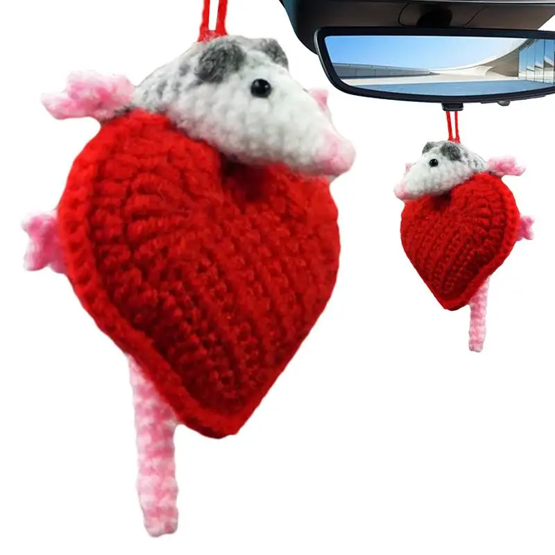 Opossum Car Accessories Car Handmade Knitted Opossum Pendant Crochet Car Rearview Hangable Accessories Handmade Car Interior