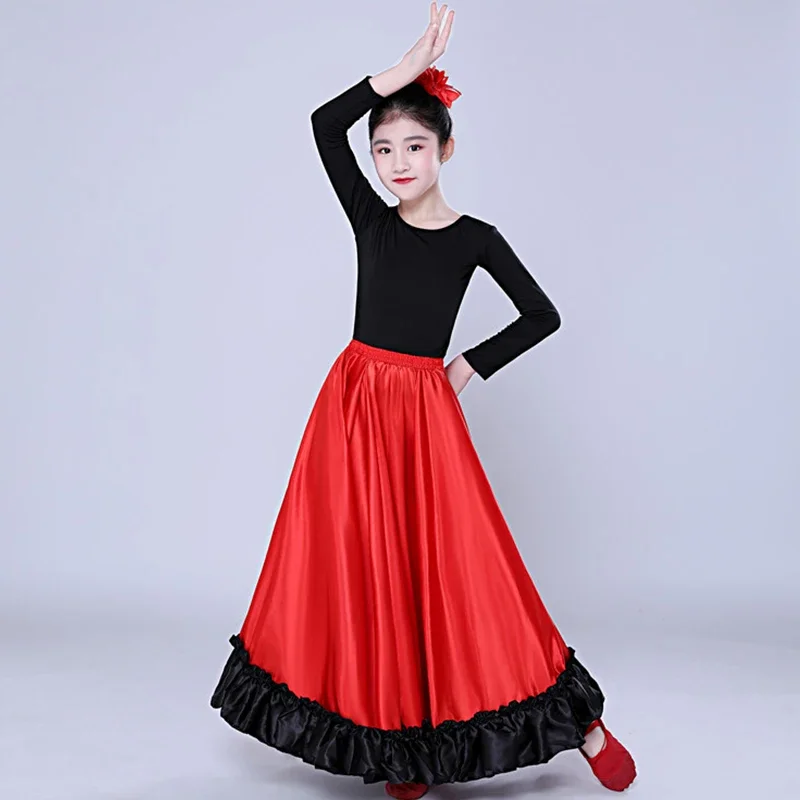 Costumi di danza del ventre per ragazze della principessa zingara Gonna tradizionale di flamenco spagnola Abito con gonna altalena liscia in raso DL5158