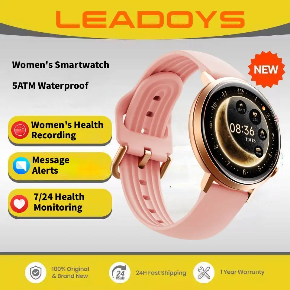 

Умные часы Leadoys для женщин с мониторингом сердечного ритма и сна, более 200 настраиваемых циферблатов, водонепроницаемость 5ATM, AMOLED HD-экран, наручные смарт-часы