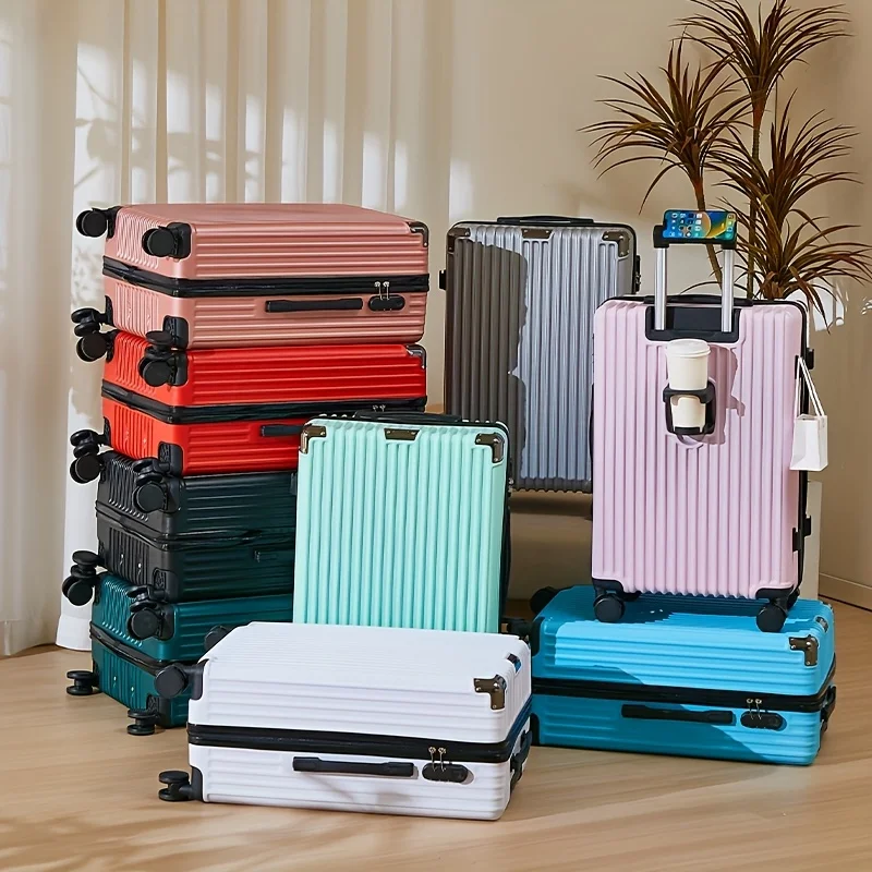 

20-inch suitcase with phone holder and cup holder - lightweight luggage with multi-style corner protection