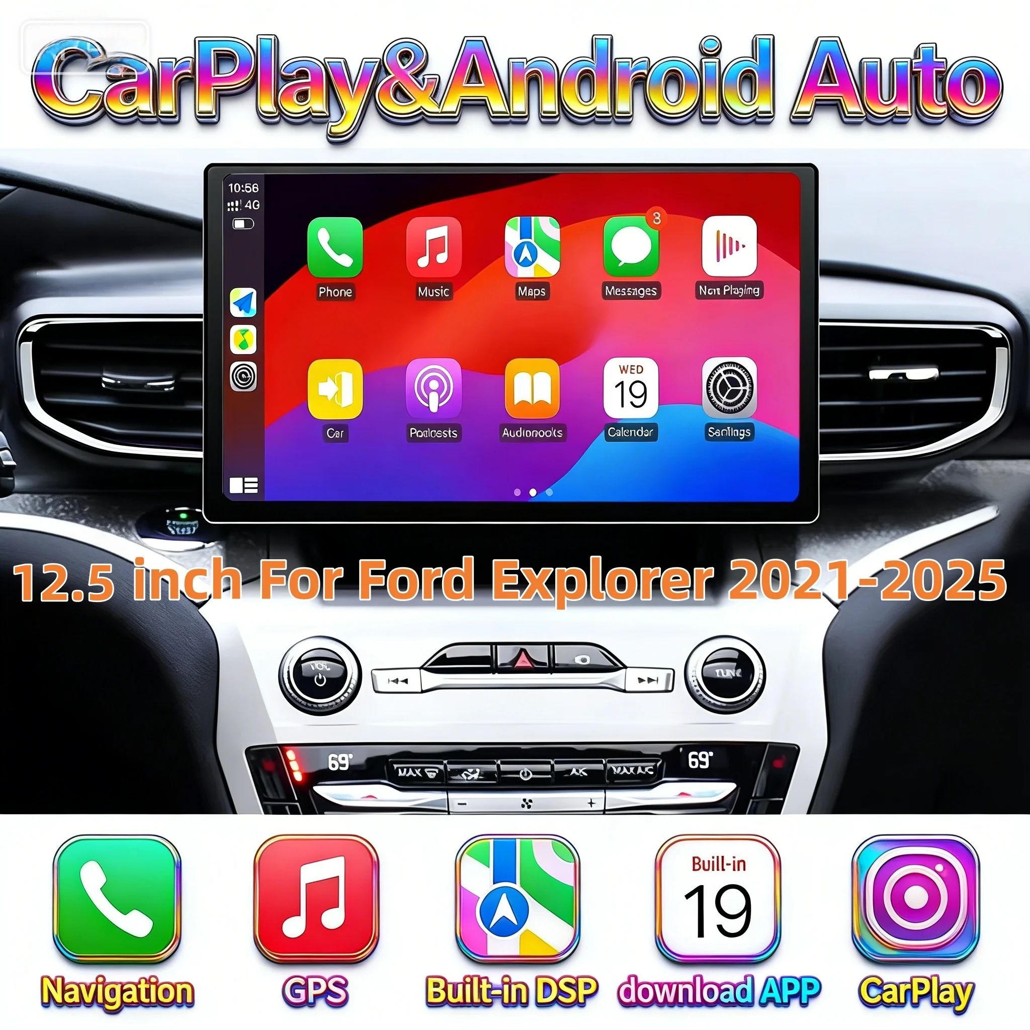 8-Core Android Wireless Carplay Auto For Ford Explorer 2021-2025 Multimedia Video Player GPS Navigation Stereo DSP GPS BT 5.0
