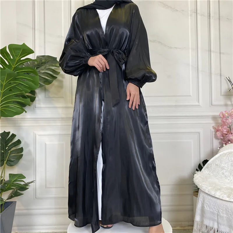 Turkish Dubai Open Kimono Abaya Daily Party Casual Moroccan Caftan For Women Jalabiyat Silky Batwing Sleeve Robe  With Belt 2024