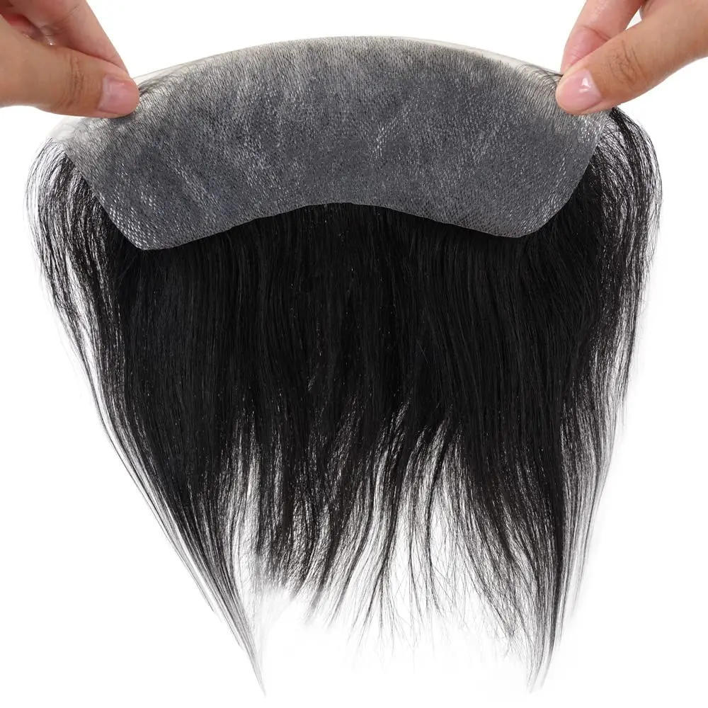 남성용 헤어라인 Toupee 정면 헤어피스, 100% 인모 시스템, V자형 헤어라인 교체 시스템, 자연스러운 검은 머리