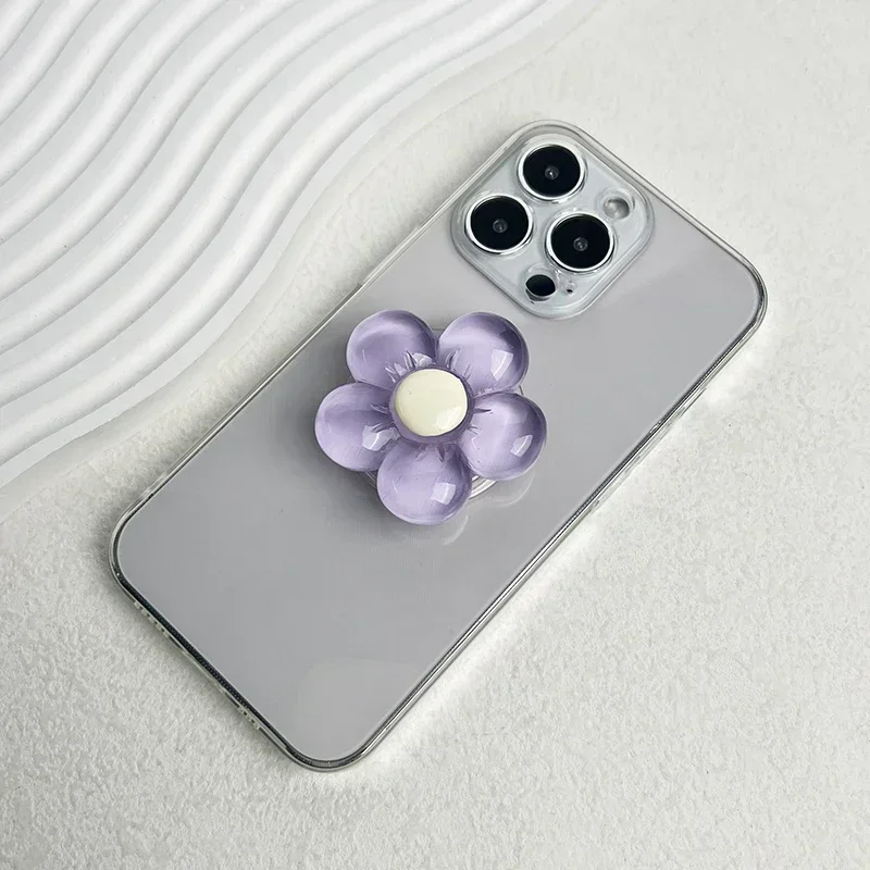 

Прозрачный держатель для телефона с цветком ярких цветов из смолы, складная настольная подставка, милая выдвижная ручка с цветочным принтом для мобильных устройств, 1 шт.