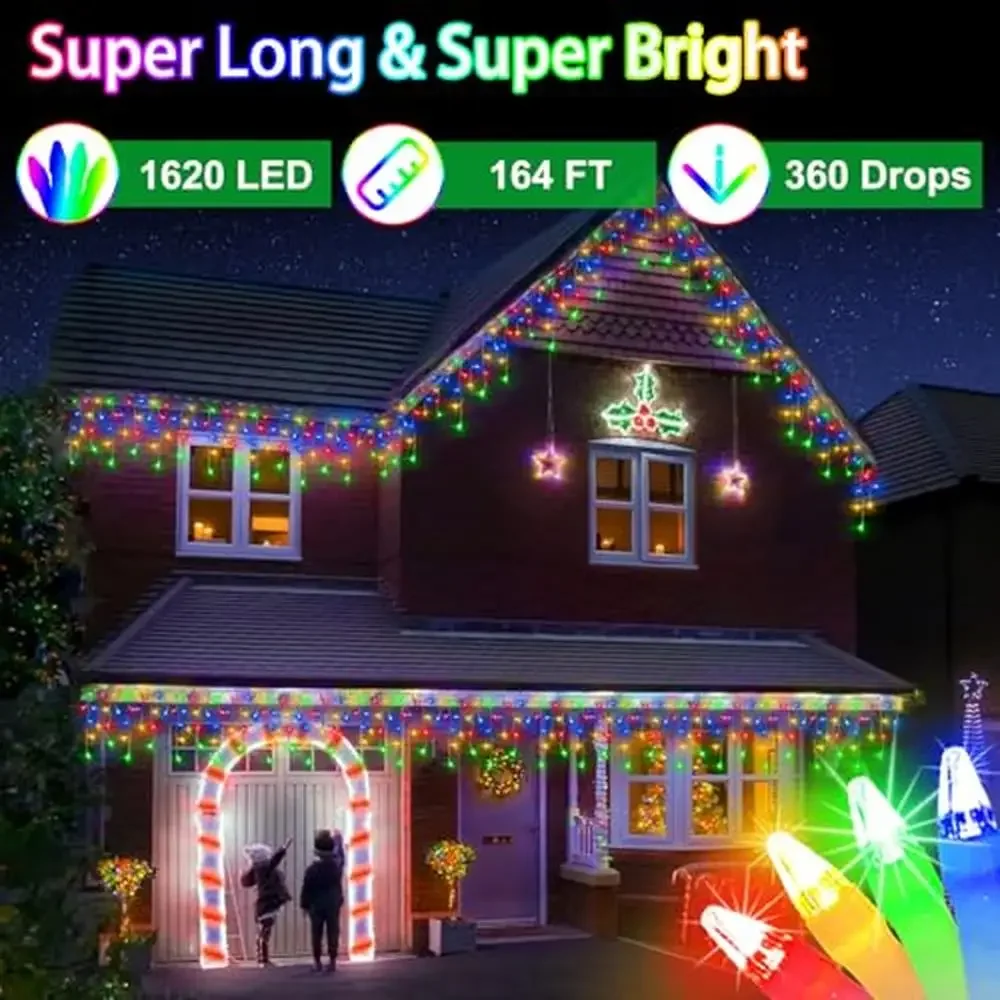 LED Curtain Lights 1620 LEDs 164ft with 360 Drops 8 Modes Timer Memory Waterproof Outdoor Hanging Fairy Christmas Lights Ideal