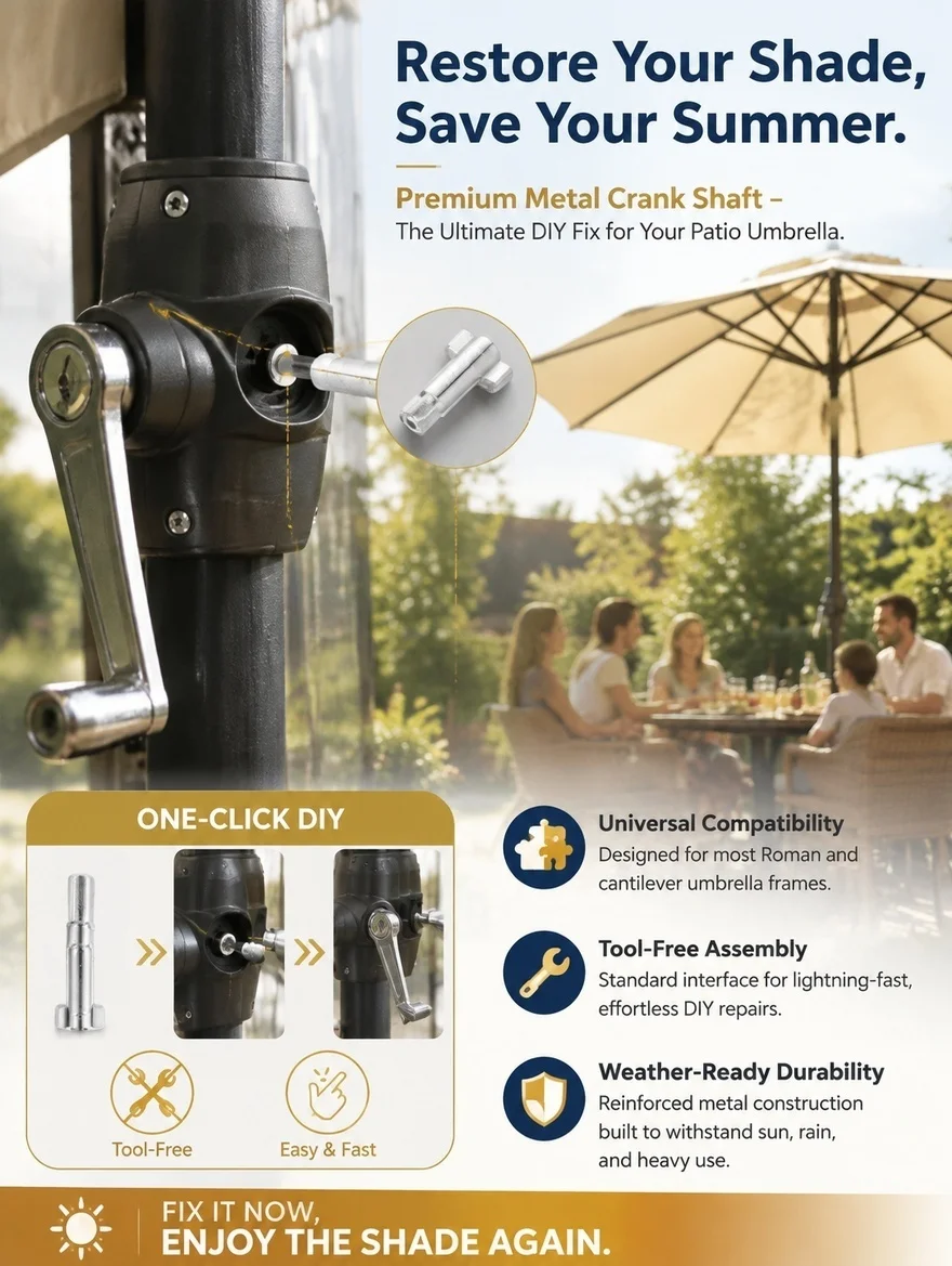 Patio Umbrella Crank Shaft Replacement Roman Umbrella Spare Parts Outdoor Garden Parasol Repair Kit Weather Resistant
